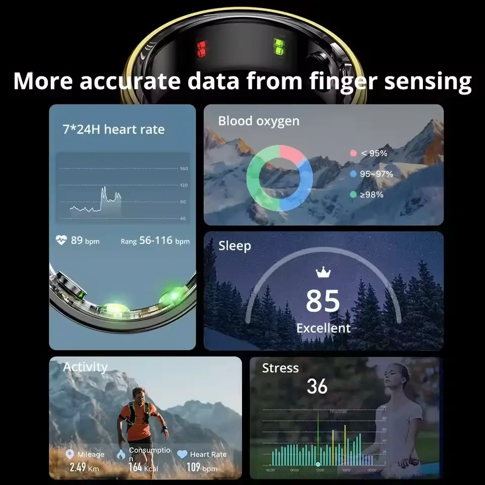 Smart Ring Fitness Tracker – Heart Rate, Blood Oxygen & Sleep Monitor for iOS & Android